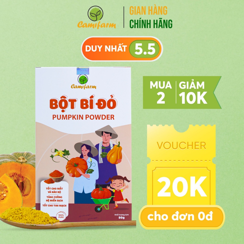 [Mã BMBAU50 giảm 7% đơn 99K] Bột Bí Đỏ CAMIFARM Bột Rau Củ Hữu Cơ Nguyên Chất 100% Túi 80G