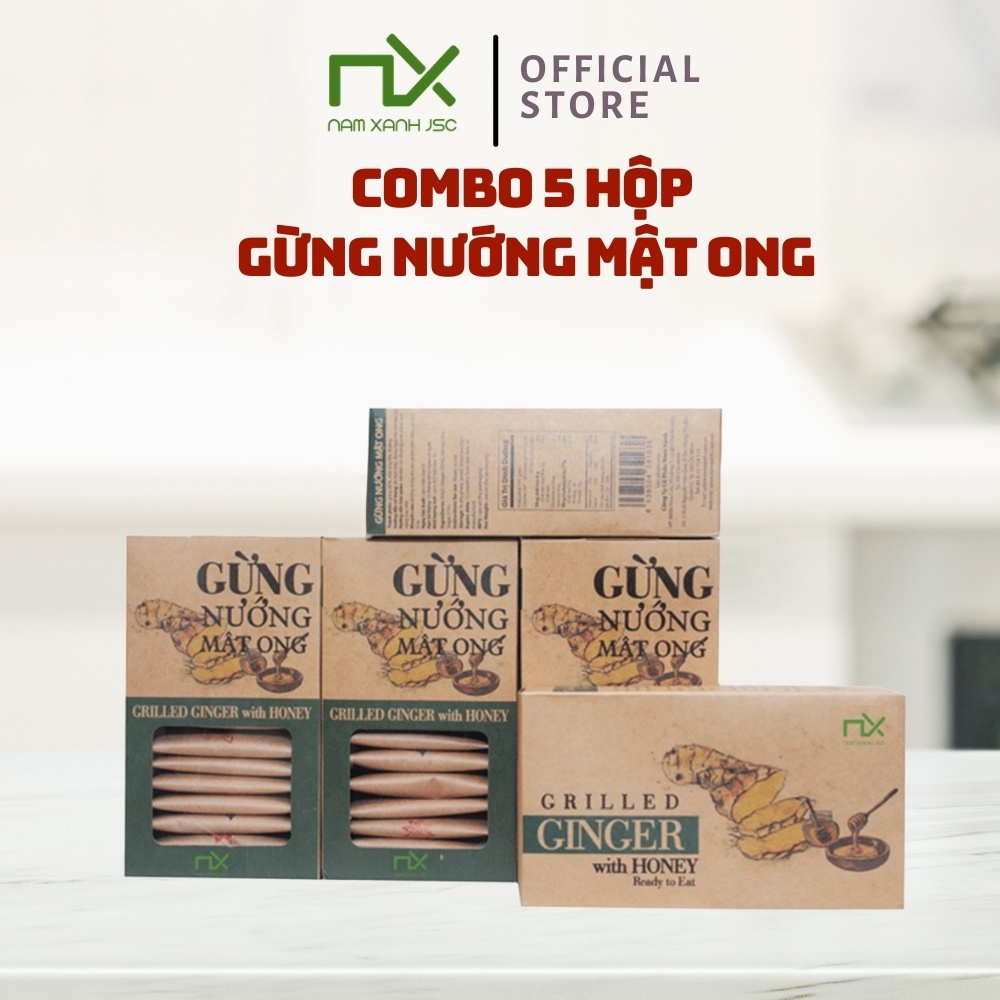 Combo Gừng Nướng Mật Ong Ginger Honey Nam Xanh 5 Hộp
