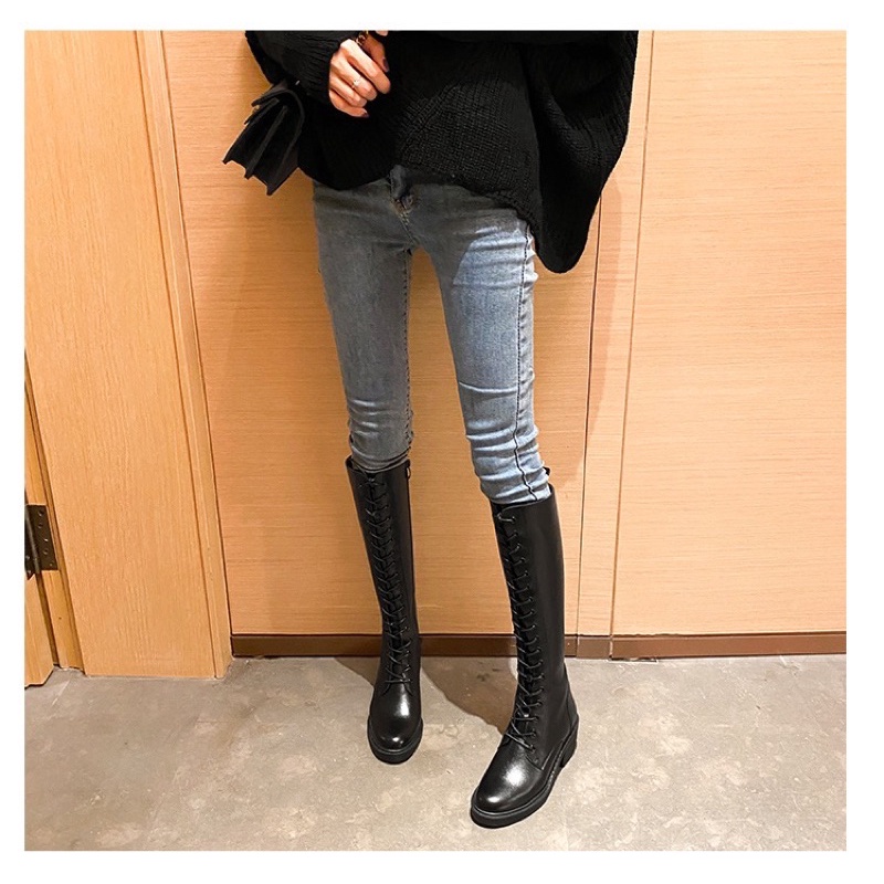 Giày Bốt Boot Cao Cổ Đùi Nữ Da Lì Trơn Gót Vuông Hàng Cao Cấp