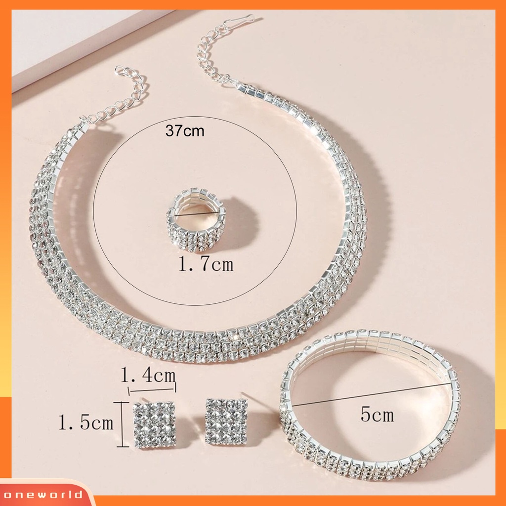 1 Bộ Trang Sức Vòng Cổ / Nhẫn / Bông Tai Đính Đá Lấp Lánh Thời Trang Cho Đám Cưới