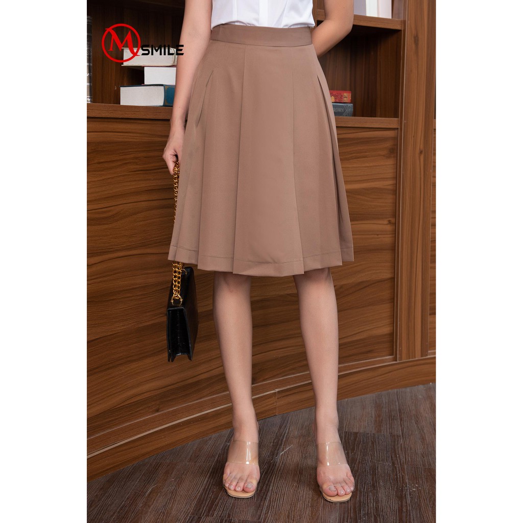Chân váy xòe xếp ly màu NÂU SỮA siêu xinh -MCV69 | BigBuy360 - bigbuy360.vn