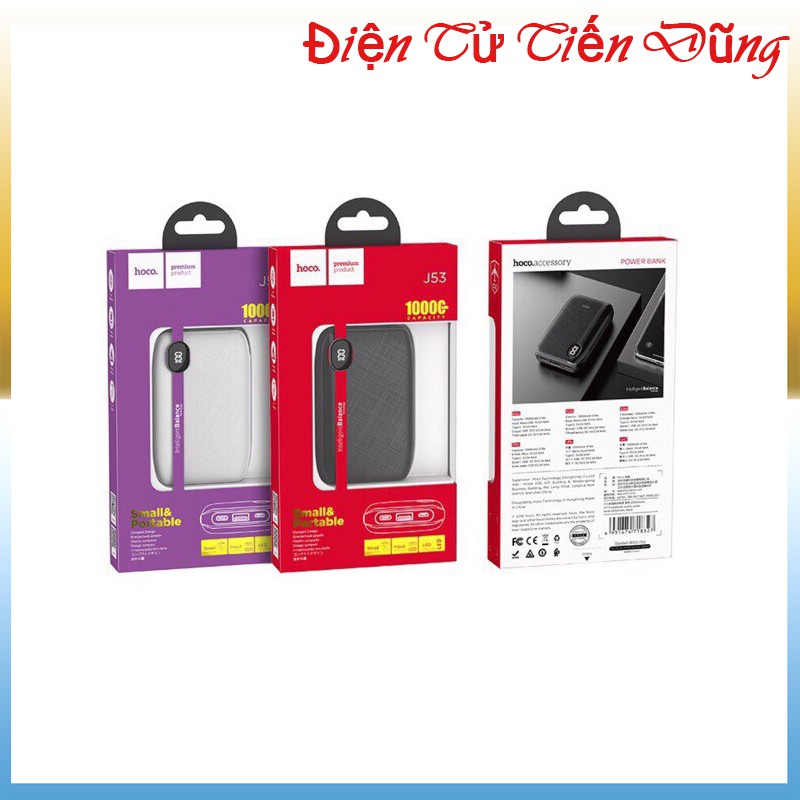 SẠC DỰ PHÒNG HOCO 10000mAh J53 có 2 cổng USB đèn Led báo pin