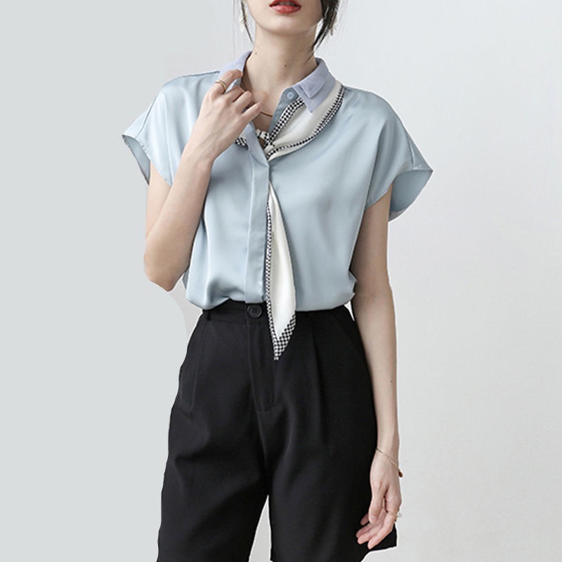 Summer white shirt retro style chiffon white shirt lady's niche shirt short-sleeved top girl