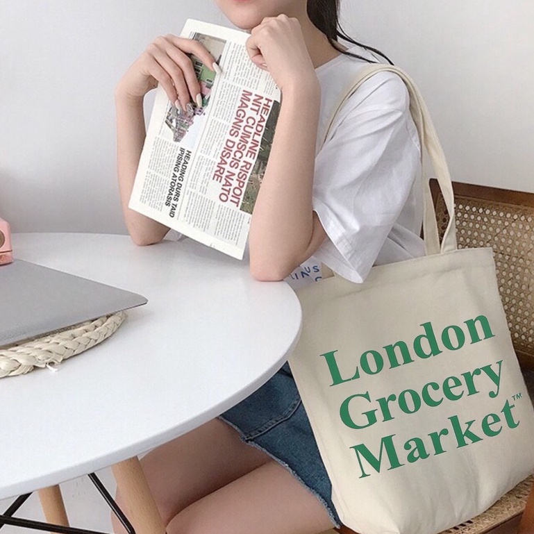 Túi tote HAZIN vải canvas ulzzang unisex đi học đi chơi có khoá miệng ngăn phụ nhỏ đựng vừa khổ a4