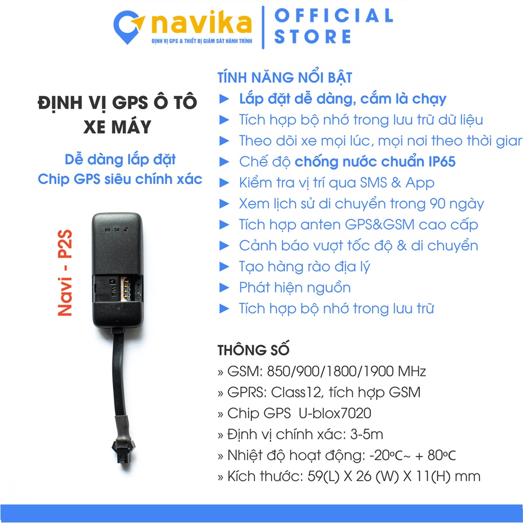 Định vị xe máy giá rẻ, định vị oto xe máy chính xác, theo dõi từ xa - Navi P2S