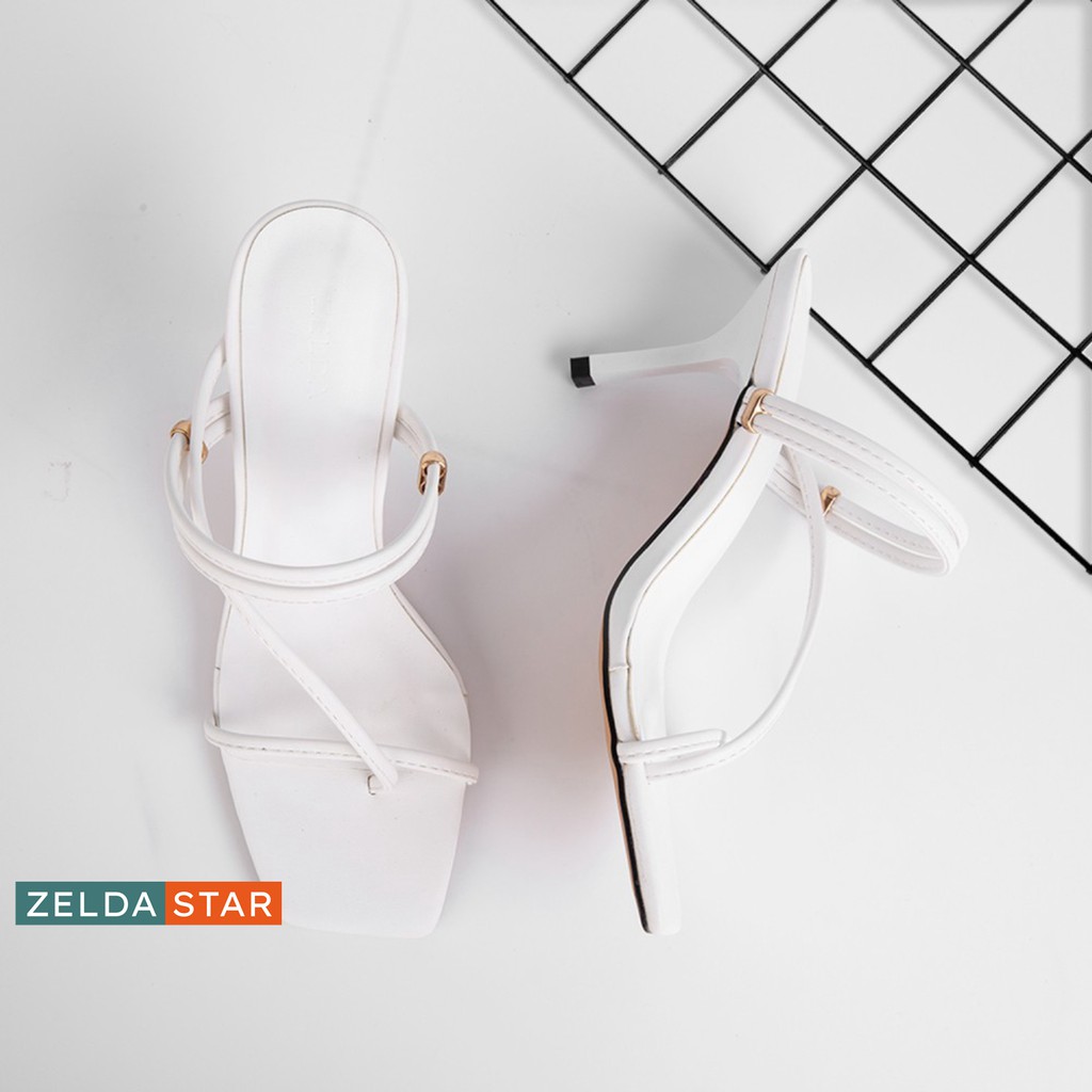 Giày Sandal Zelda Star mũi vuông gót 7cm phối dây chéo - SN011820