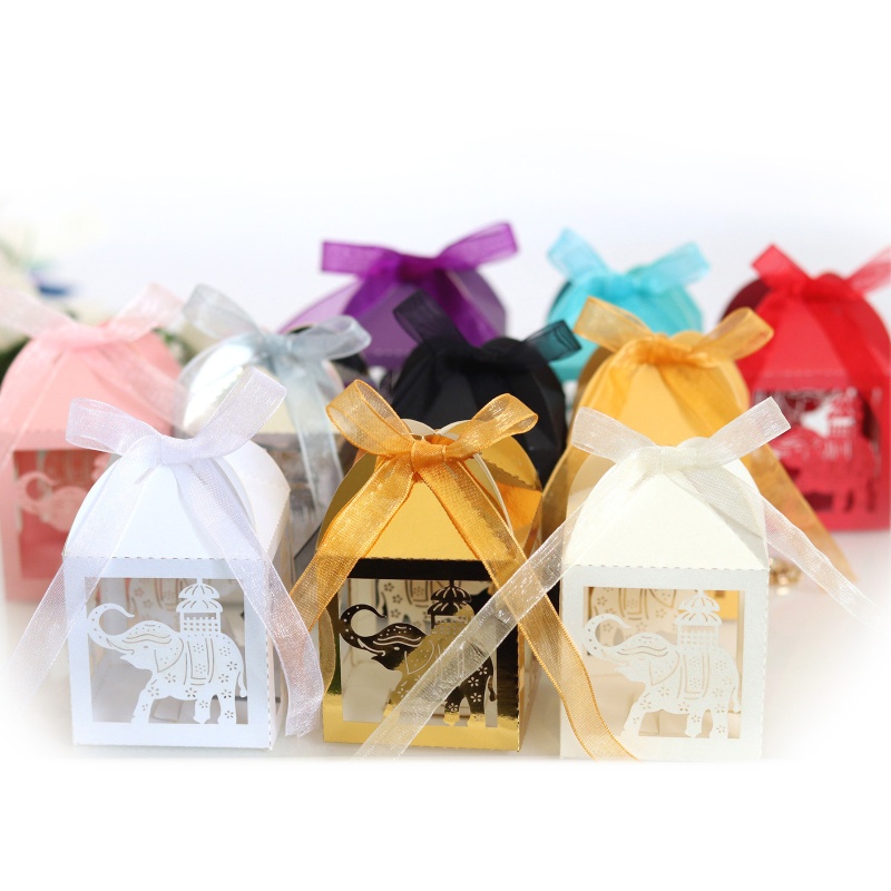 Set 50 Hộp Đựng Kẹo Hình Voi Có Ruy Băng Cho Tiệc Cưới