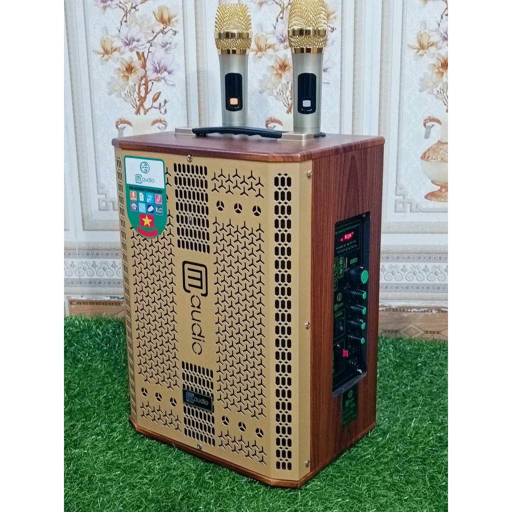 Loa kéo di động blutooth CM audio k10 bas 25 thùng gỗ 2 tay míc
