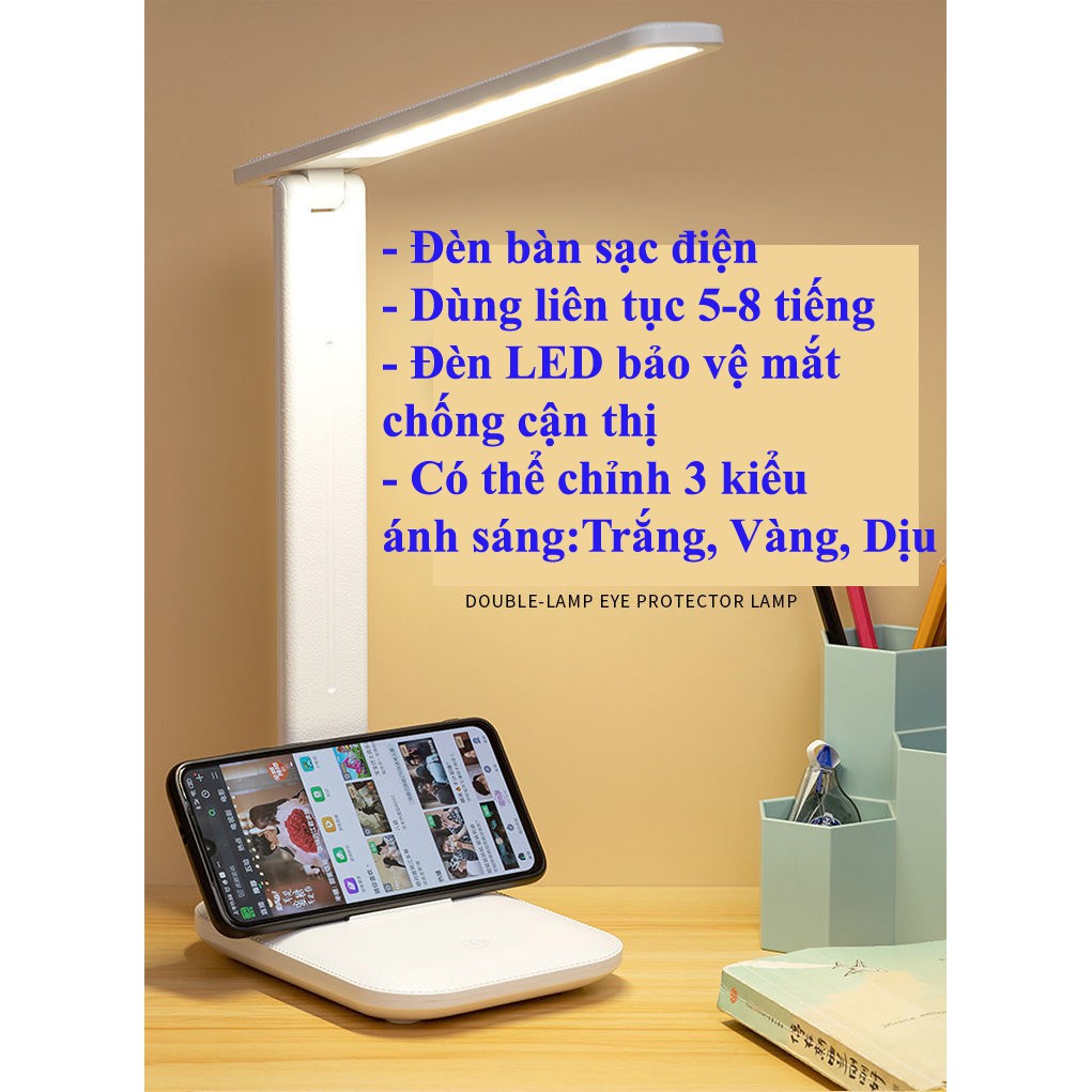Đèn học đèn bàn chống cận thị tích điện, tích hợp pin sạc không lo mất điện