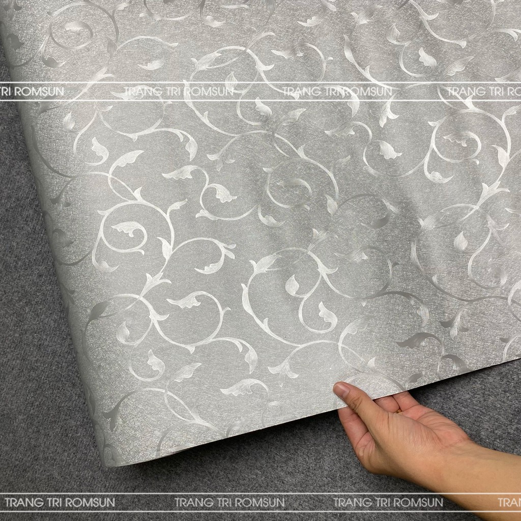 Giấy dán tường hoa văn chìm khổ 60cm 1m2 Decal miếng dán phòng ngủ 3D sẵn keo hàn quốc màu xám