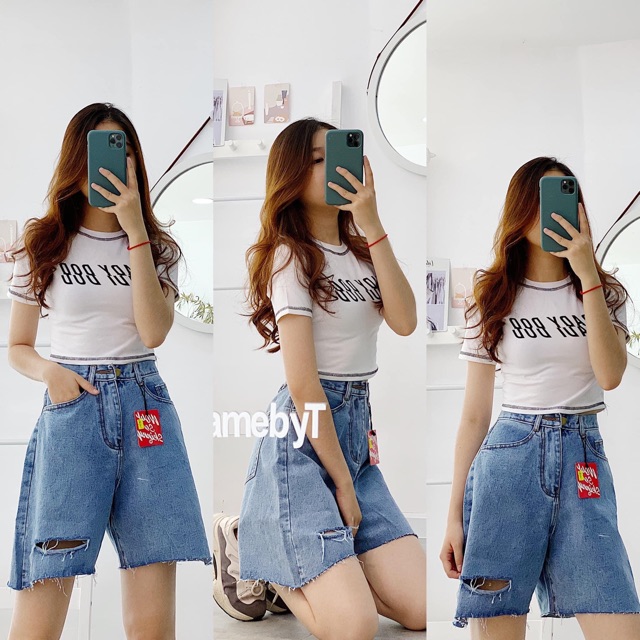 Áo croptop thun body viền chỉ nổi trắng, đen