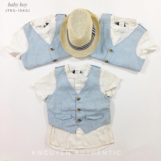 Set sơmi + gile bé trai sz 1,5-2y hàng auth