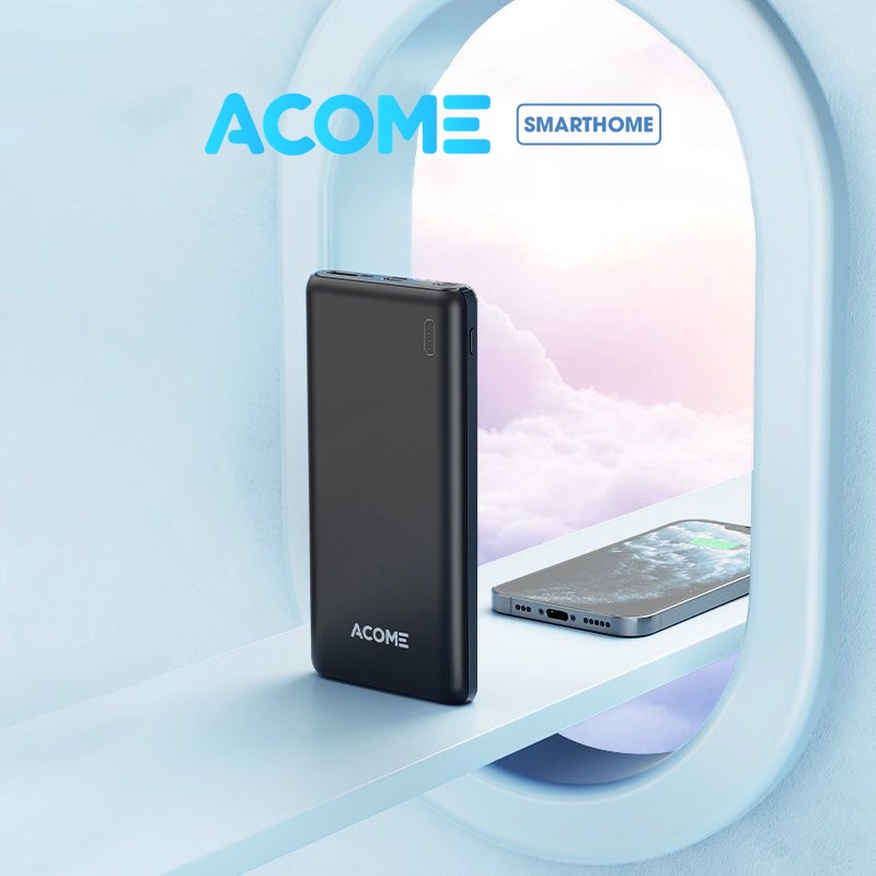 Pin sạc dự phòng 10000mAh ACOME AP108 2 cổng vào Micro USB và Type-C sạc nhanh gấp 2 lần - Bảo hành 12 tháng