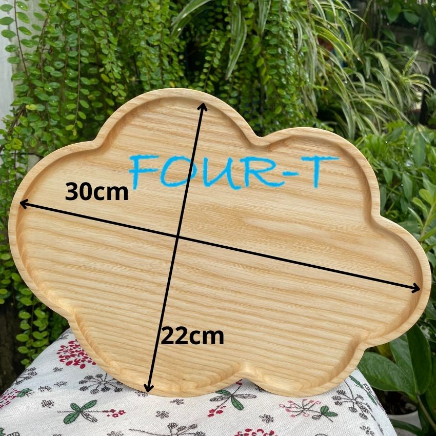 Khay Gỗ Decor Đựng Thức Ăn Thớt Gỗ Trang Trí Nguyên Khối Hình Mây Đựng Ấm Trà Mứt Tết Đẹp Dai Bền, Four-T Shop