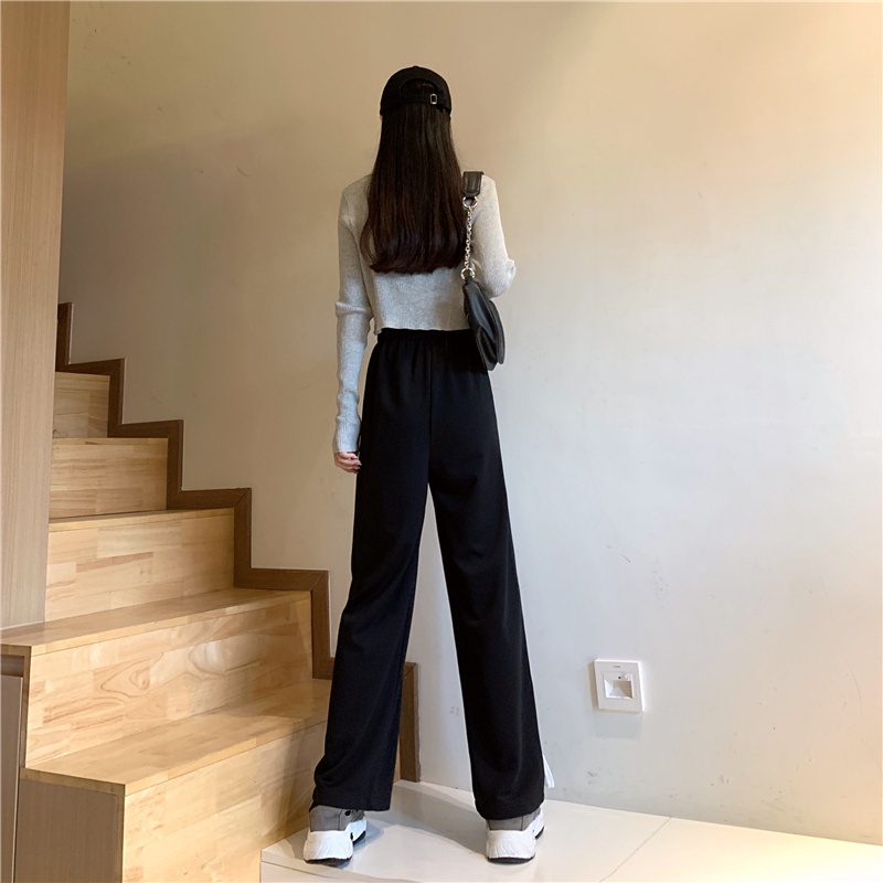Quần dài lưng cao dáng rộng phong cách thời trang hàn quốc
