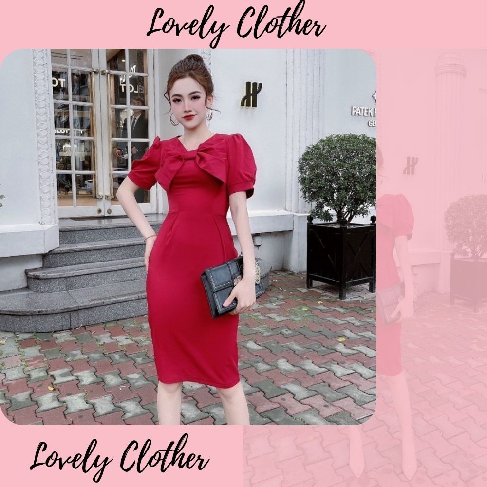 Đầm nữ ôm, đầm nữ kết nơ ngực from ôm nhẹ đi tiệc dạ hội 4 màu size S M L SKUD-65