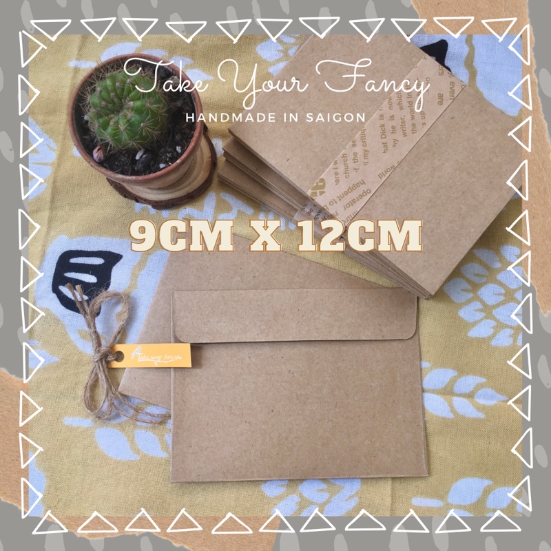 Xấp 10 Phong Bì Thư Kraft 9cm x 12cm (giấy dày cứng)