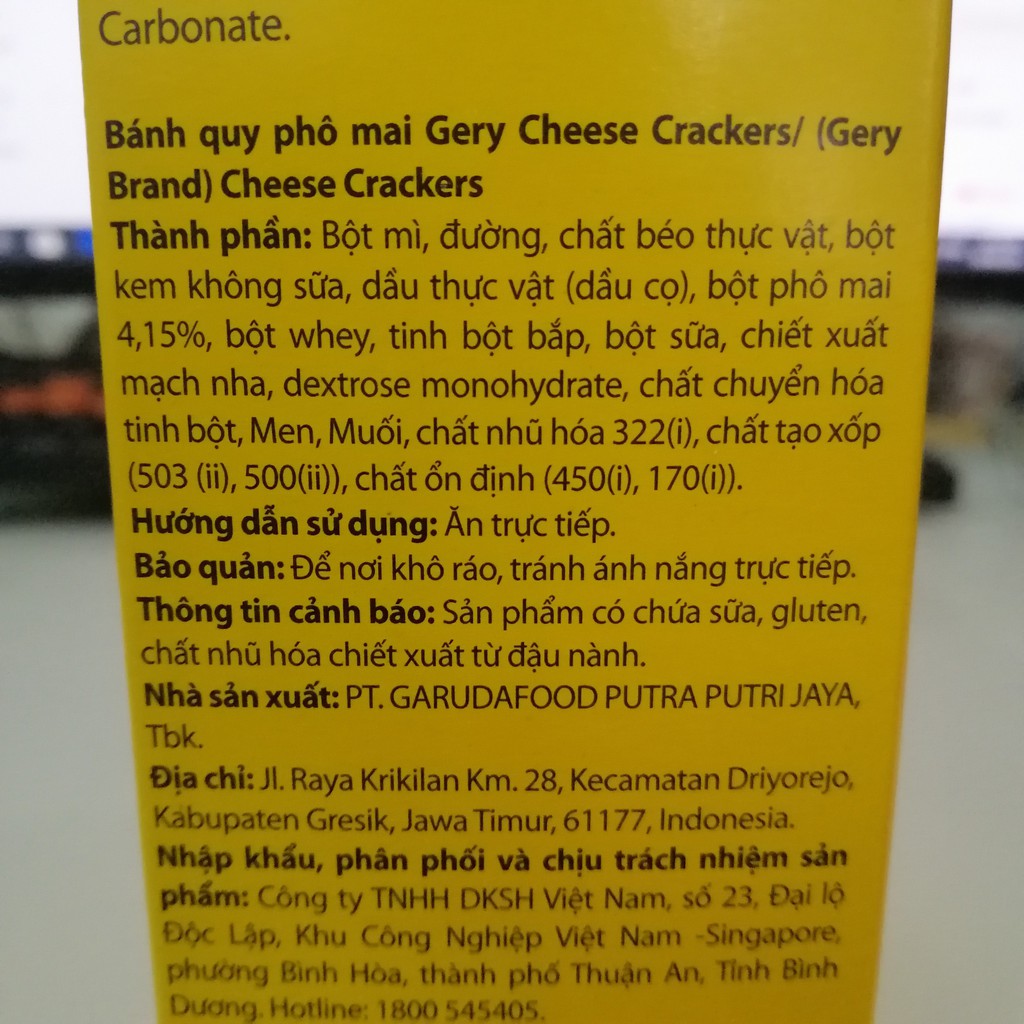 Bánh Quy Phô Mai Gery Cheese Crackers (Hộp 200g)