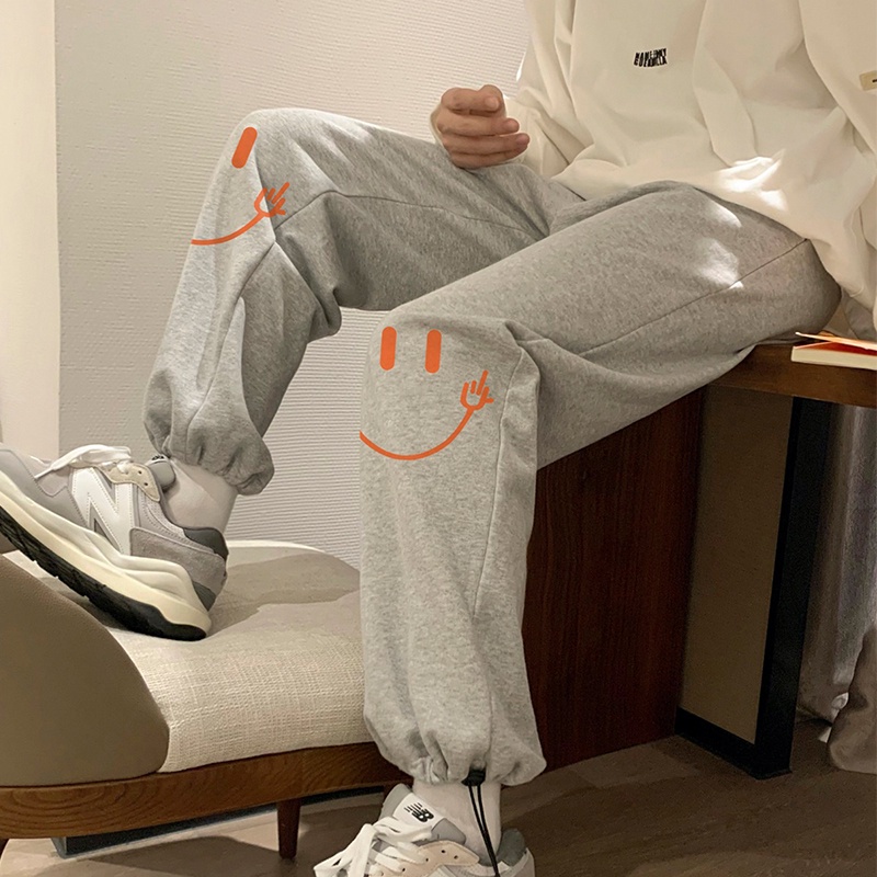 Quần dài dáng rộng in hình mặt cười đơn giản thời trang size M-8XL cho nam