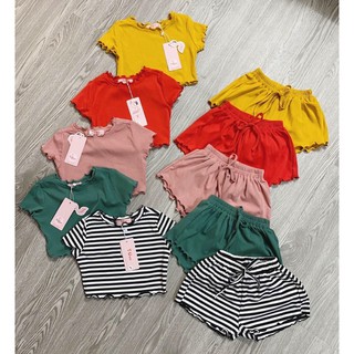 Bộ croptop viền bèo cho bé gái