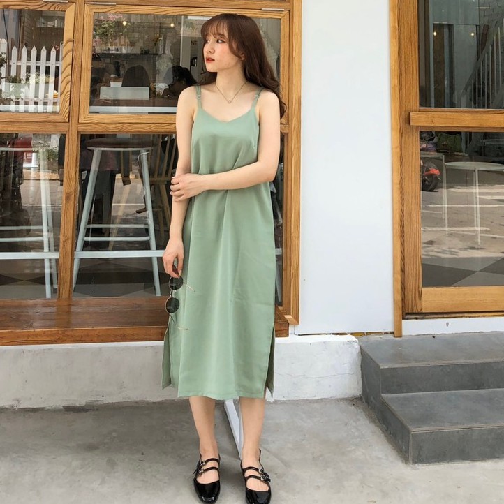 Váy hai dây đũi Hàn siêu mát dáng suông phong cách trẻ trung