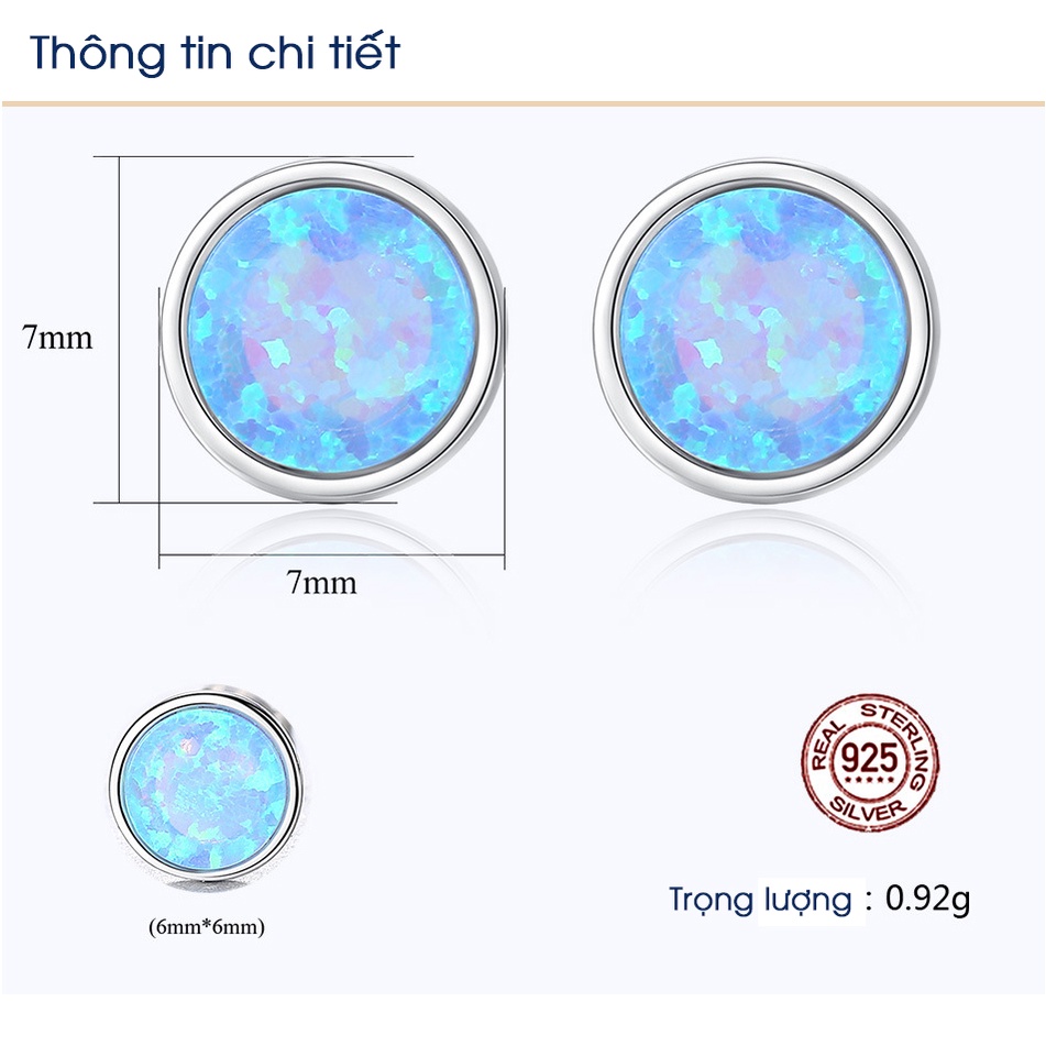 Bông tai Nữ Bạc S925 tròn xinh đính đá xanh pha lê cao cấp B2707 - Bảo Ngọc Jewelry