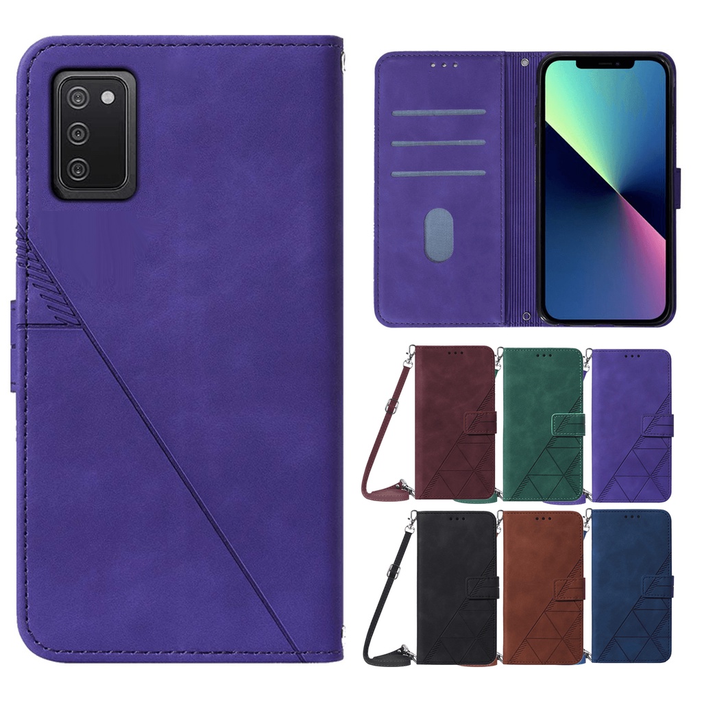 Ốp Điện Thoại Bề Mặt Da Dập Nổi 3D Có Dây Đeo Dài Cho Samsung Galaxy A02 A03 A02S A03S A11 M11 M12