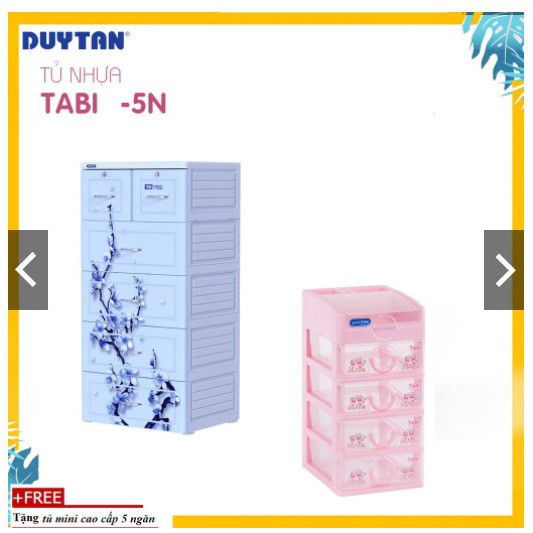 Tủ Nhựa Duy Tân Tabi 5 Tầng 6 Ngăn Xanh Dương Nhánh Hoa 2021- tặng kèm 1 tủ mini 5 ngăn