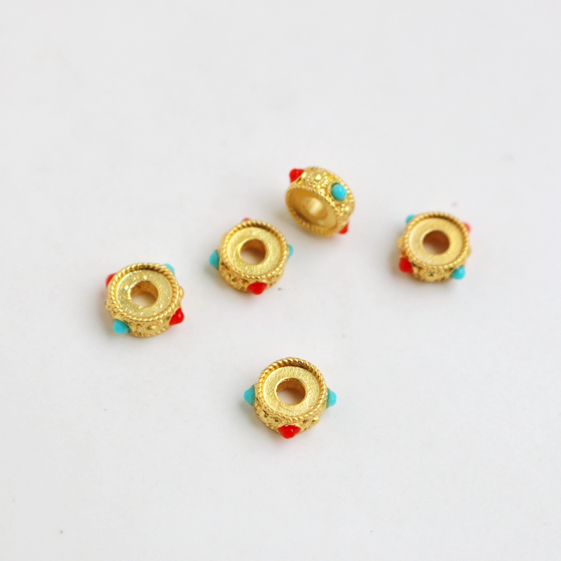 Phụ Kiện Bánh Xe Lỗ Lớn 3 * 7mm 14K Màu Vàng Đồng Chuyên Dụng Làm Vòng Tay/Dây Chuyền diy