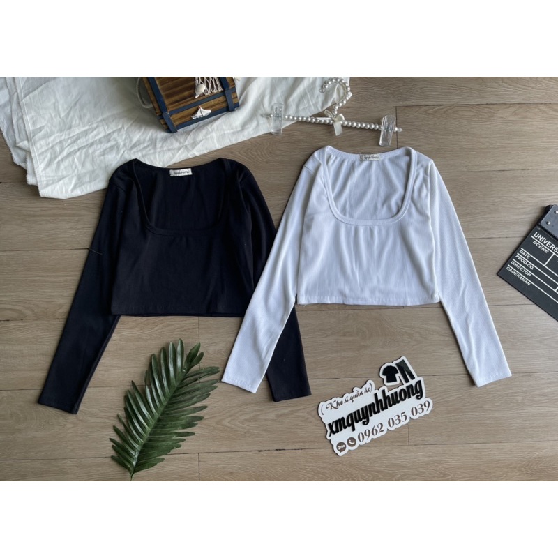 [Mã FAMARAL2 giảm 10K đơn 50K] Áo croptop cổ vuông tay dài, hình thật trải sàn