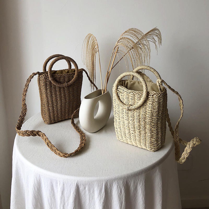 Labonia-Túi cói đựng đồ thiết kế quai cầm tròn tiện dụng