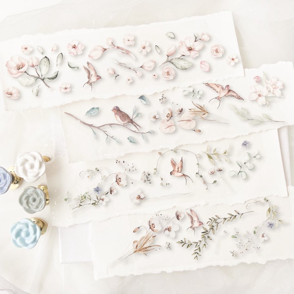 Băng keo washi tape pet tape hoa pastel Be your better self chiết lẻ chu kì Journal Pages | meohime198