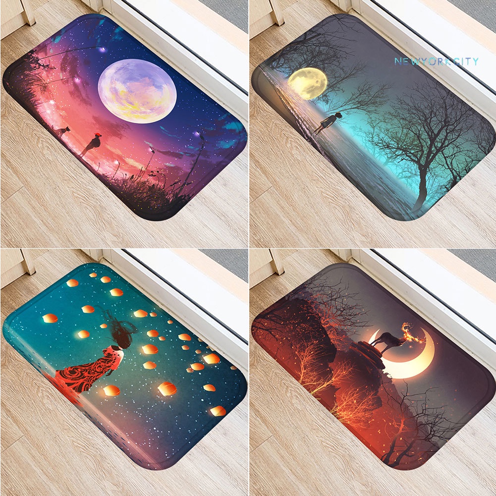 Thảm lót cửa chùi chân Chống Trượt Họa Tiết Phong Cảnh Đêm Hoạt Hình