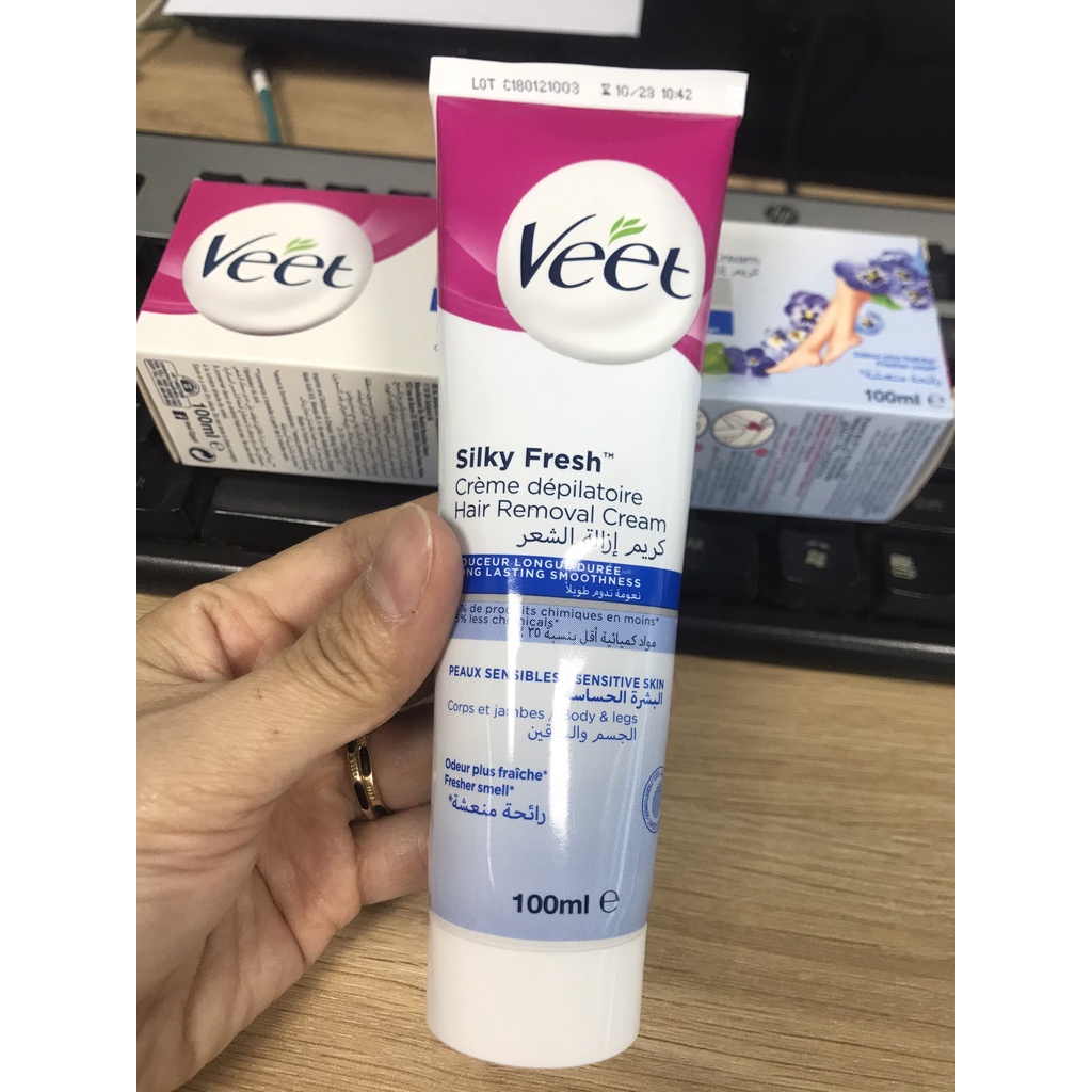 Kem Tẩy﻿ Lông VEET Silk &amp; Fresh Sensitive Tuýp 100ml dành Cho‎ Da Nhạy​ Cảm và da thường