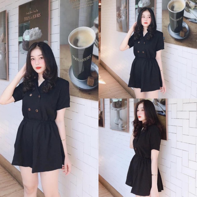 Đầm jump đen cổ vest