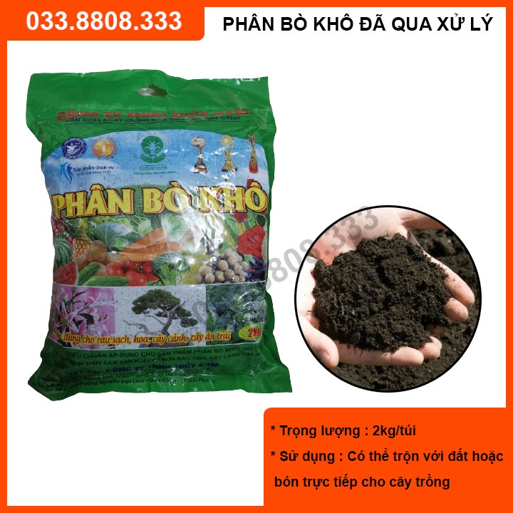 Phân Bò Khô ( 2kg ) Đã Qua Xử Lý Không Mùi Chuyên Dùng Cho Hoa Cây Cảnh Cây Ăn Quả