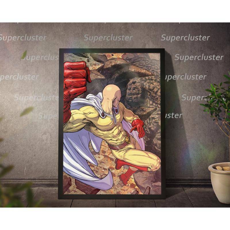 Tranh Vải Bạt Treo Tường In Hình Anime One Punch man Saitama Trang Trí Quán bar/Nhà Cửa