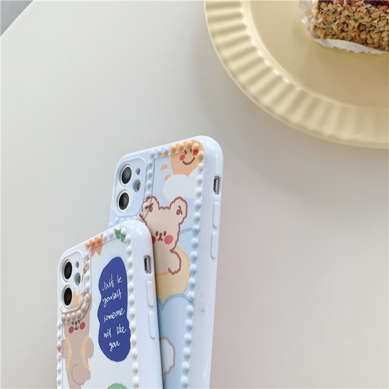 Ốp lưng iphone - Ốp iphone viền chấm bi gấu và vịt  7plus/ 8plus / x / xs / xs max / 11 /11 promax Dino Case