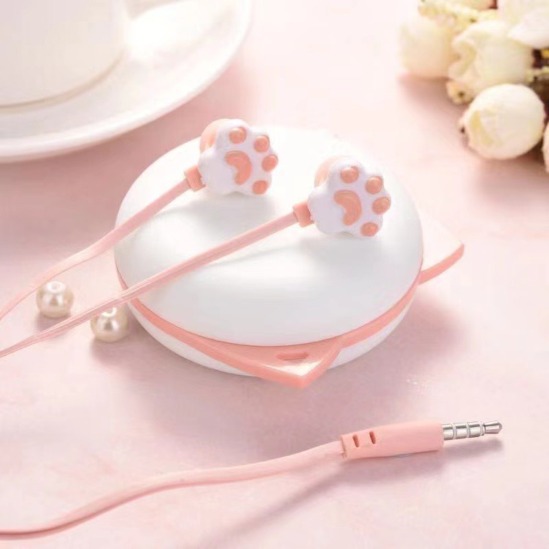 Tai Nghe Nhét Tai Có Dây 3.5mm Hình Chân Mèo Hoạt Hình Dễ Thương 2021 Cho IPXiaomi