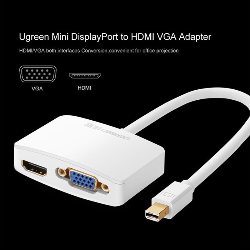 Cáp chuyển Mini DisplayPort to VGA + HDMI Ugreen 10427,cáp nối macbook với máy chiếu,cáp nối macbook với tivi