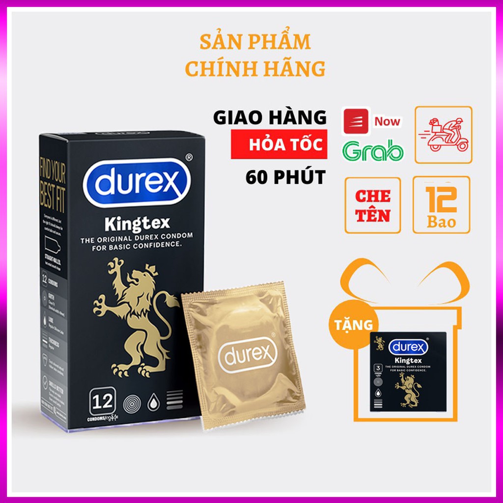 [Durex Kingtex] Bao Cao Su Durex Kingtex size 49mm Chính Hãng Giúp Ôm Sát, Tăng Khoái Cảm Cuộc Yêu [CHE TÊN 100%]