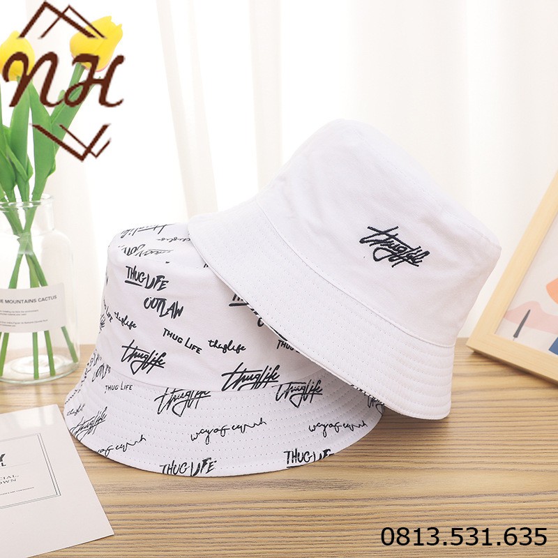 Mũ Nón Bucket Thuglife 2 mặt, nón tai bèo nữ, mũ bucket nam vành tròn thời trang ulzang - N25