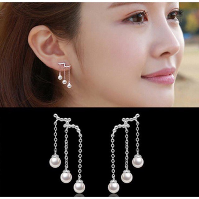 Bông tai hàn quốc hạt 3 hạt châu nhỏ xinh duyên dáng