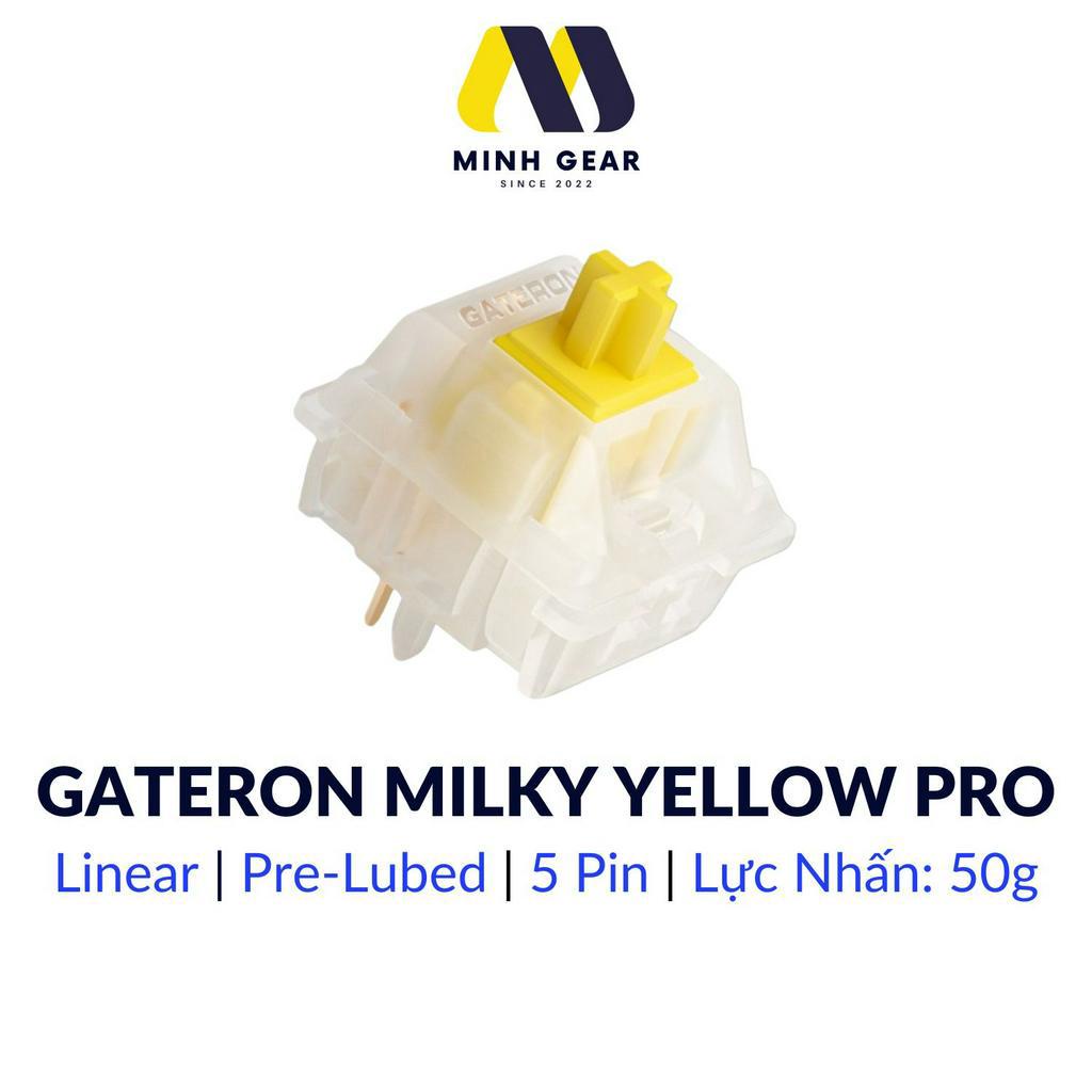 Switch Gateron Milky Yellow Pro  5 Pin Có Pre Lubed, dùng cho bàn phím cơ