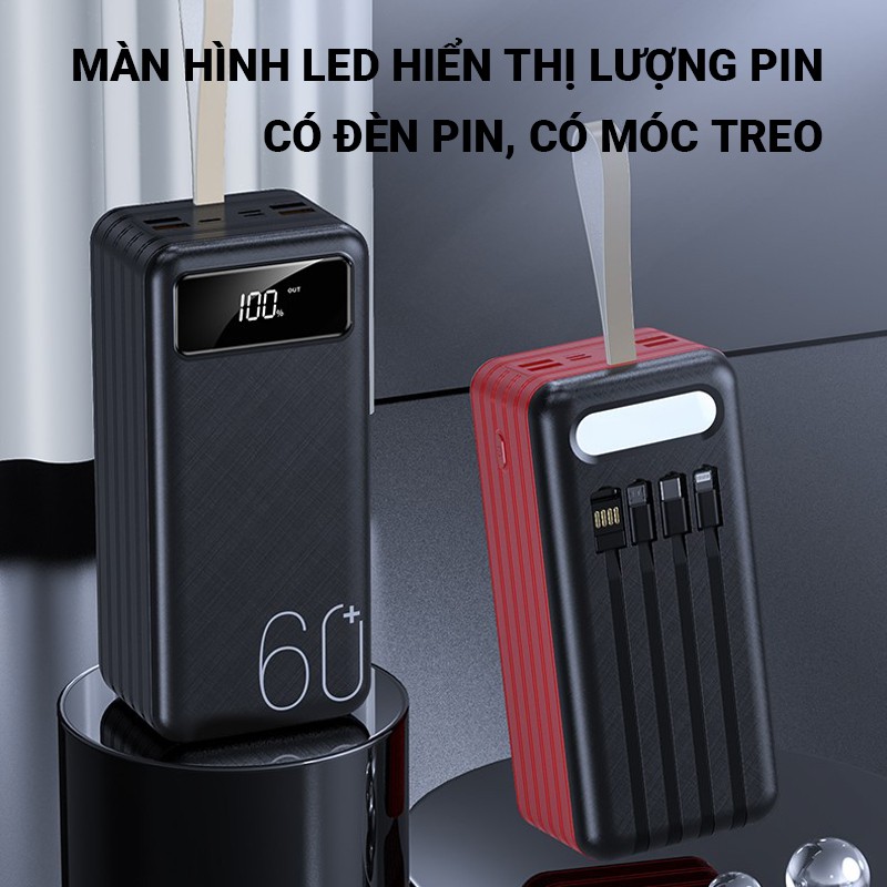 Pin sạc dự phòng Cát Thái YM-318 35000mAh hỗ trợ sạc nhanh 2.1A, tích hợp sẵn cáp sạc trên pin, 7 cổng ra, 4 cổng vào