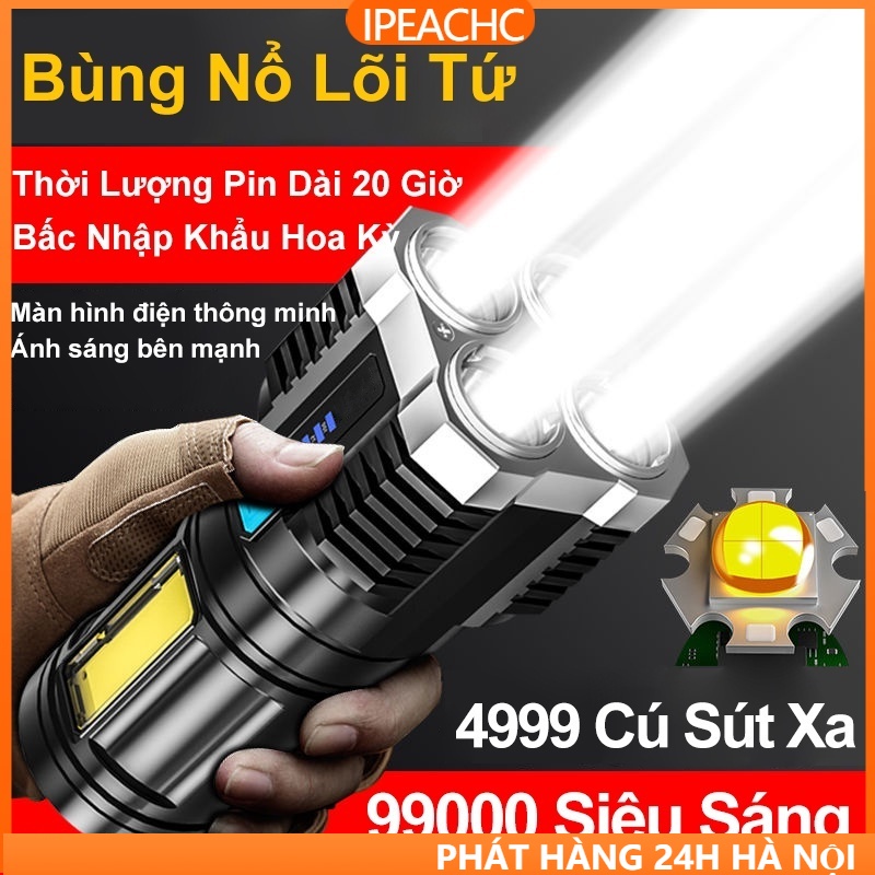 Đèn Pin Siêu Sáng Cầm Tay Chắc Chắn 4 Chế Độ Sáng Tiện Dụng P1000 COB cổng cắm USB