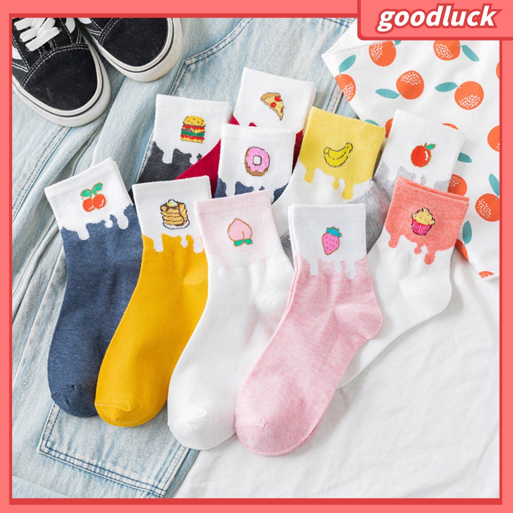 Vớ Cotton Cổ Cao Họa Tiết Trái Cây Dễ Thương Cho Nữ