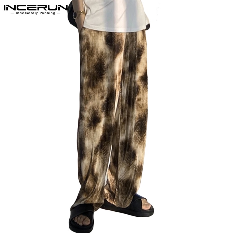 Quần baggy INCERUN ống rộng màu loang hợp thời trang cho nam