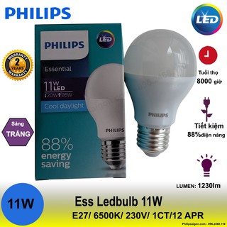 Bóng Philips LEDBulb ESS 11W E27 65000K hoặc 3000K 230V A60 ( sáng trắng hoặc vàng) - bảo hành 24 tháng