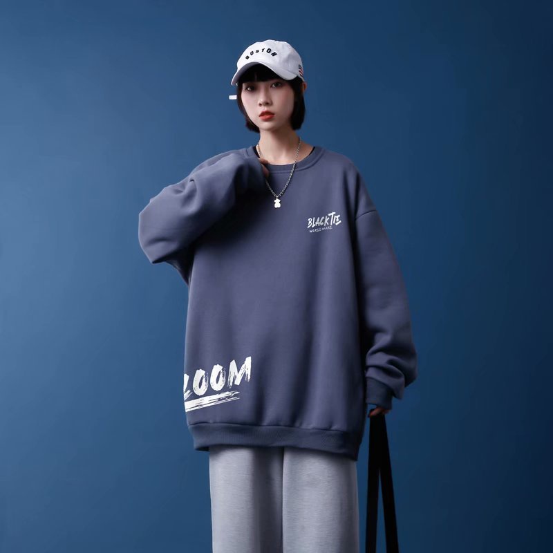 [m-8xl] round neck sweater Hong Kong style retro round neck sweater boys' trend fat large casual bottoming shirt spring and autumn loose sports clothes men's and women's casual coat inner brush